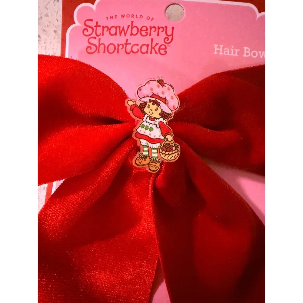 Strawberry Shortcake Red Velvet Hair Bow Charm Alligator Clip Retro Cottagecore